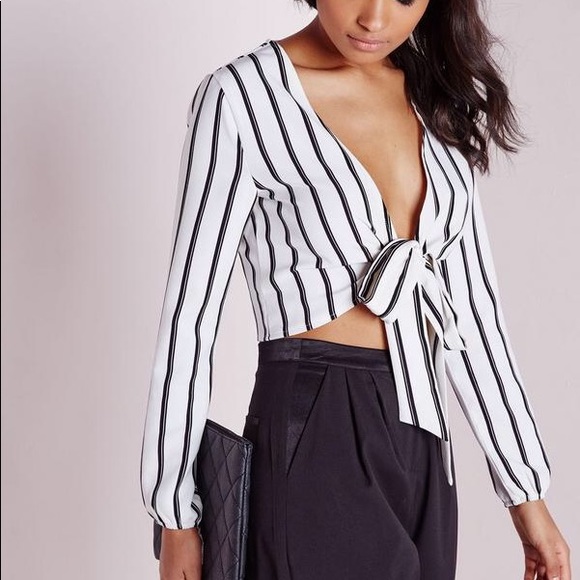 Missguided stripe tie front crop top - Picture 3 of 10